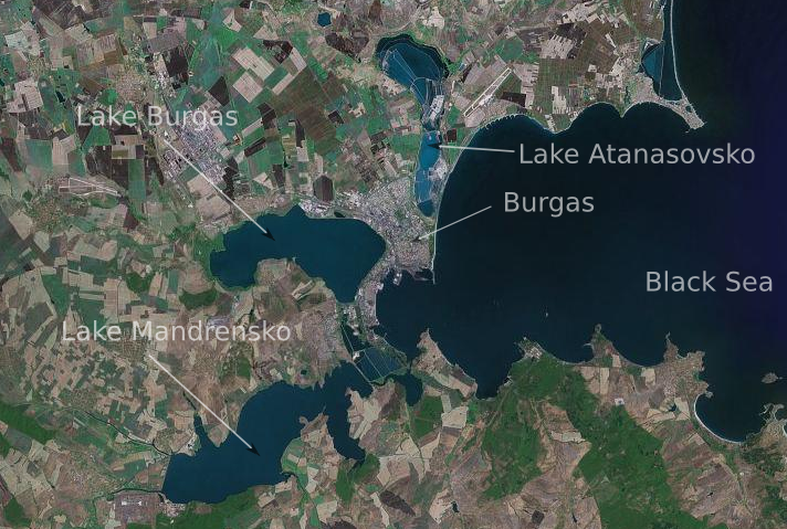 Today I used the great weather (it’s still summer) for my first real cycling trip. This time I wanted to see one of the other lakes. As you presumably not know the geographical location of Burgas, here is a little Map (thanks to Google, who provide these satellite images):