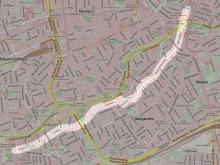 Ausschnitt aus dem Stadtplan. Die untersuchte Strecke ist hell hervorgehoben. Quelle: basemap.at