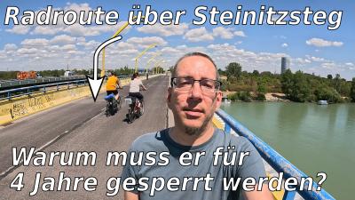 Portrait vor mir, im Hintergrund der Steinitzsteg mit mehreren Radfahrenden.